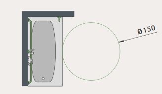 150cm im Durchmesser vor der Badewanne